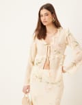[Pretty Lavish] Pretty Lavish textured chiffon ruffle top in cream floral (part of a set)-Multi 10 Cream Floral