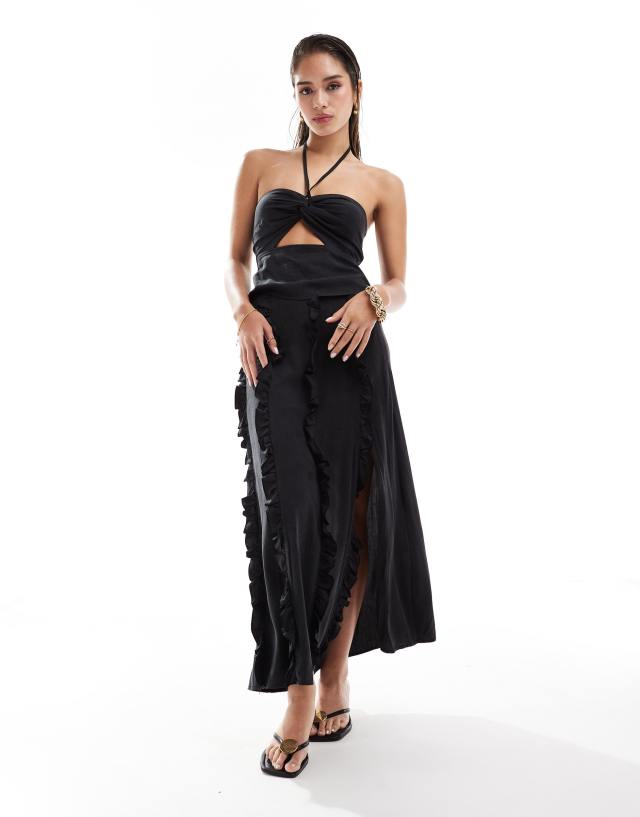 Pretty Lavish - textured halter top, skirt and trouser co-ord in black