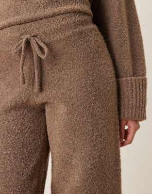 Pretty Lavish Textured Knit Drawstring Wide Leg Pants In Brown