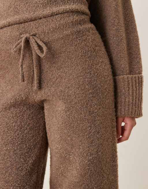 Pretty Lavish textured knit drawstring wide leg pants in deep taupe - part of a set, 2 of 5