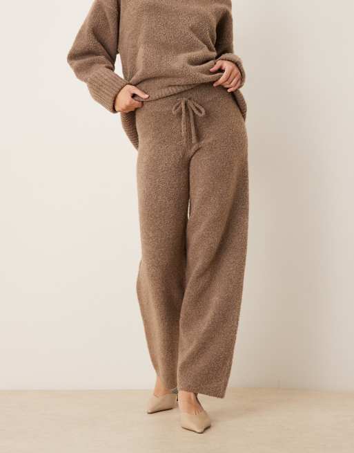 Pretty Lavish textured knit drawstring wide leg pants in deep taupe - part of a set, 3 of 5