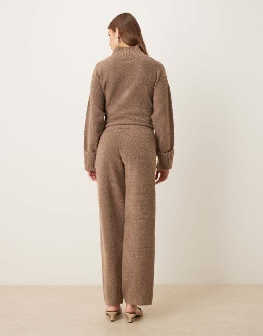 Pretty Lavish textured knit drawstring wide leg pants in deep taupe - part of a set, 4 of 5