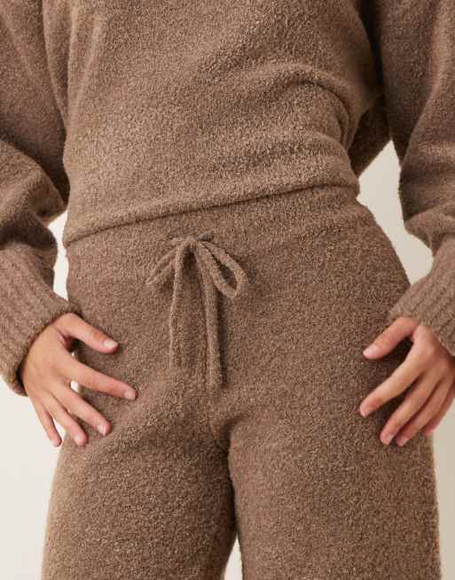 Pretty Lavish textured knit drawstring wide leg pants in deep taupe - part of a set, 5 of 5