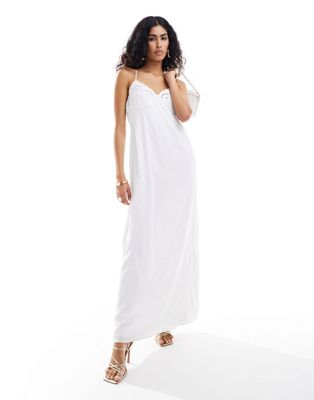 textured maxi dress in cream-White