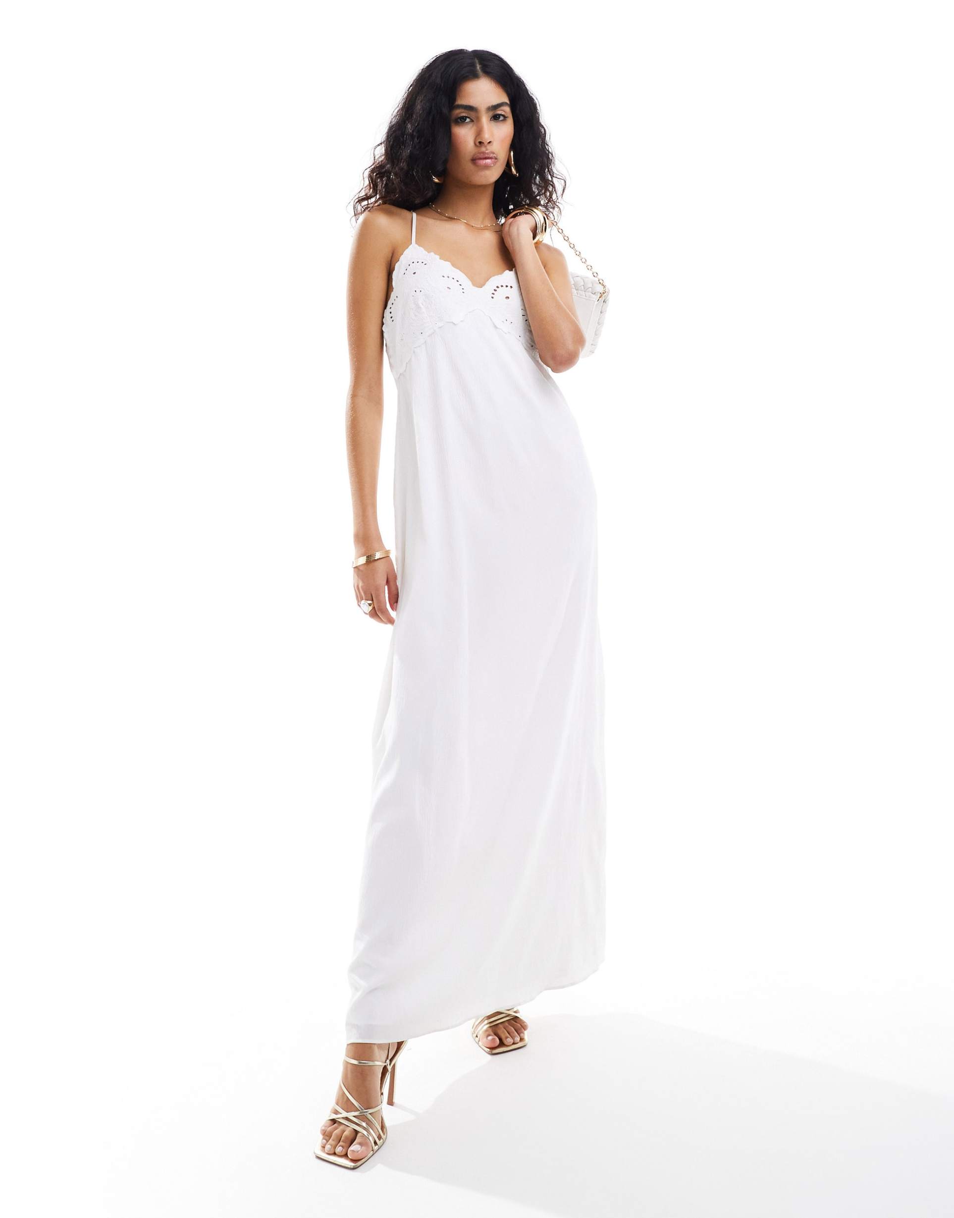 pretty lavish textured maxi dress in cream