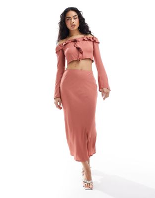 Pretty Lavish textured midaxi skirt co-ord in terracotta-Orange