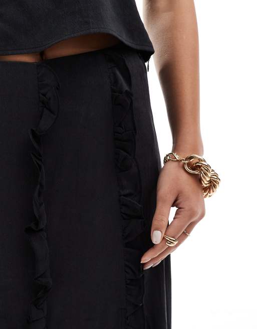 Pretty Lavish textured ruffle maxi skirt in black (part of a set), 2 of 5