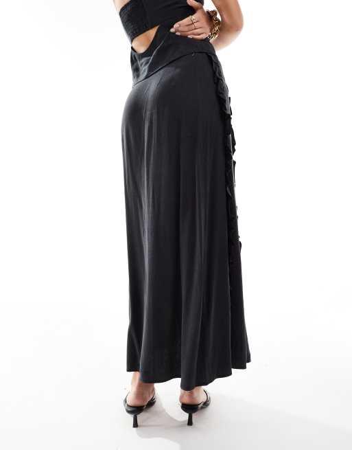 Pretty Lavish textured ruffle maxi skirt in black (part of a set), 4 of 5