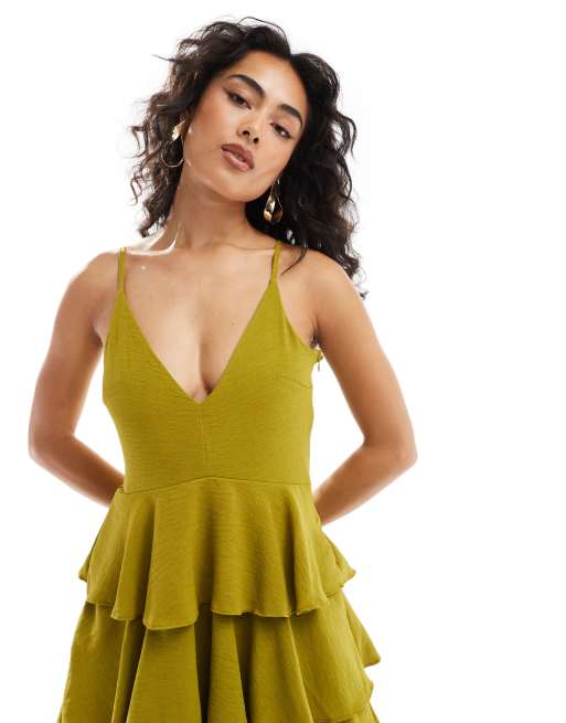 Pretty Lavish textured tiered maxi dress in chartreuse | ASOS
