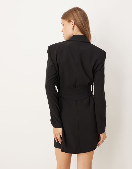 Pretty Lavish tie waist blazer mini dress in black, 3 of 4