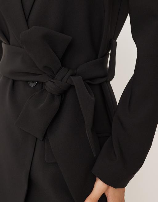 Pretty Lavish tie waist blazer mini dress in black, 4 of 4
