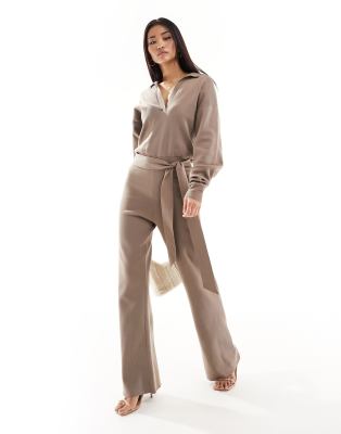 Shop Pretty Lavish tie waist knitted wide leg jumpsuit Online – Trendy & Affordable Fashion