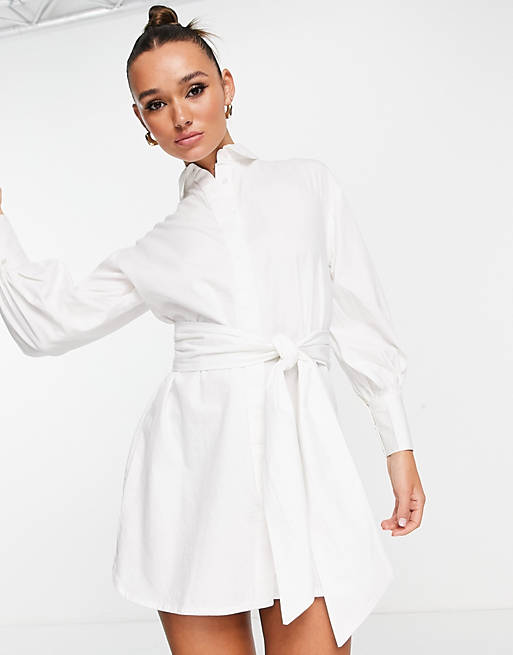 asos.com | Pretty Lavish tie waist mini shirt dress in white