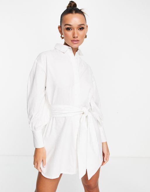 Missguided tall tie waist deals shirt dress in white