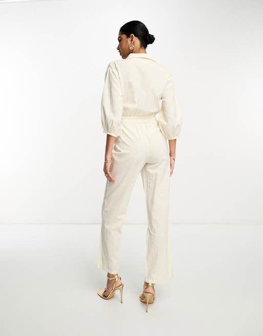 Pretty Lavish tie waist utility jumpsuit in cream