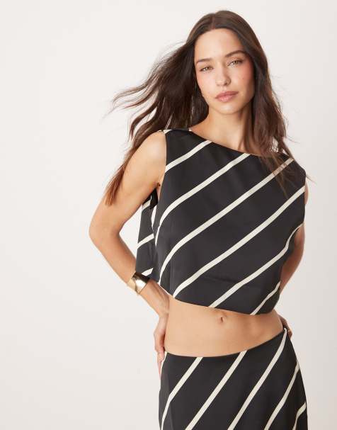 Pretty Lavish tied top in black stripe print (part of a set) - view 1