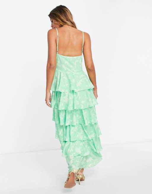 Pretty Lavish tiered cami midaxi dress in green floral