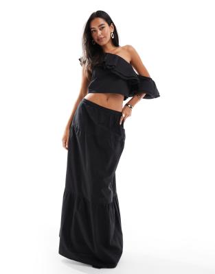 Pretty Lavish Pretty Lavish tiered maxi skirt co-ord in black