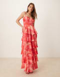 [Pretty Lavish] Pretty Lavish tiered ruffle maxi dress in pink and red oversized floral 12 Pink/Red