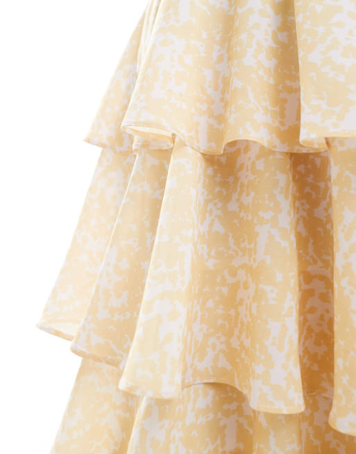 Pretty Lavish tiered ruffle midaxi dress in lemon ditsy floral, 4 of 4