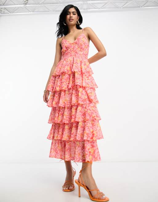 Asos pink ruffle outlet dress