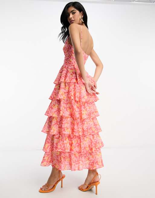 Pink floral hot sale ruffle dress