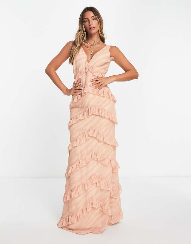 Pretty Lavish tiered ruffle midaxi dress in orange terracotta stripe