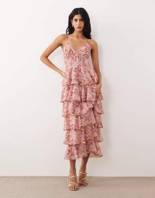 Pretty Lavish Tiered Ruffled Midaxi Dress In Pink