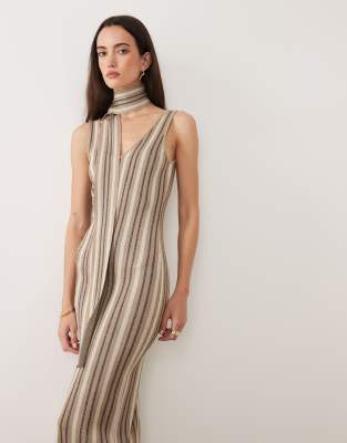 Tierra - Robe longue en maille à rayures scintillantes et détail foulard - Multicolore M