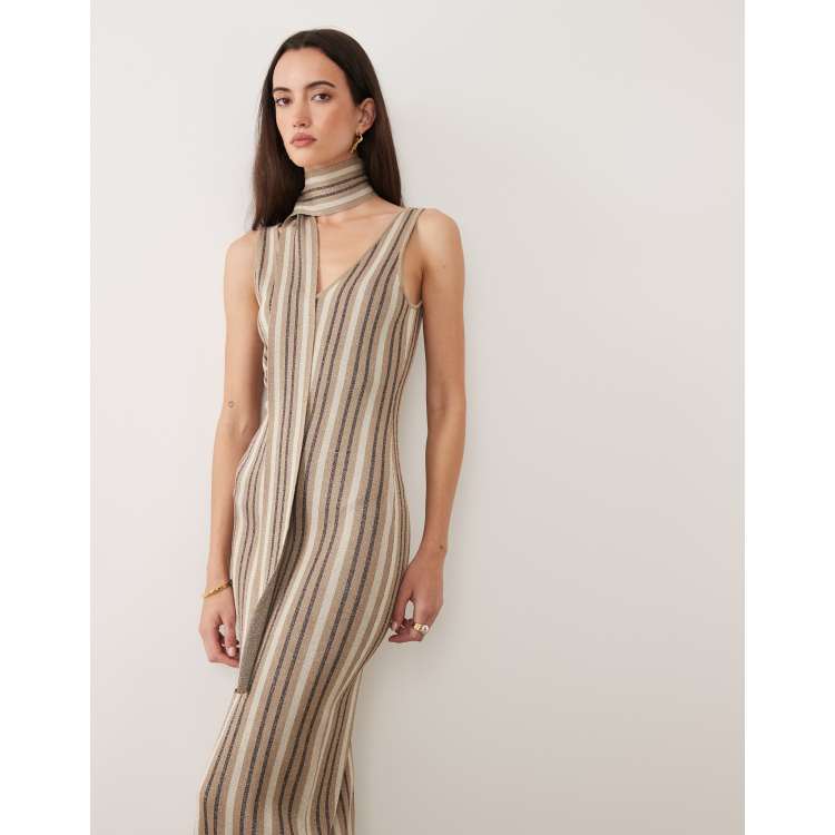 Pretty Lavish Tierra sparkle stripe knit maxi dress with scarf in
