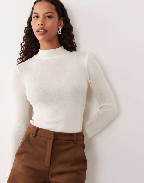 Pretty Lavish - Top a maniche lunghe in maglia color crema trasparente - view 1