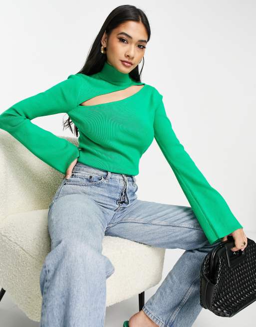 Pretty Lavish - Top in maglia con cut-out verde smeraldo brillante in coordinato