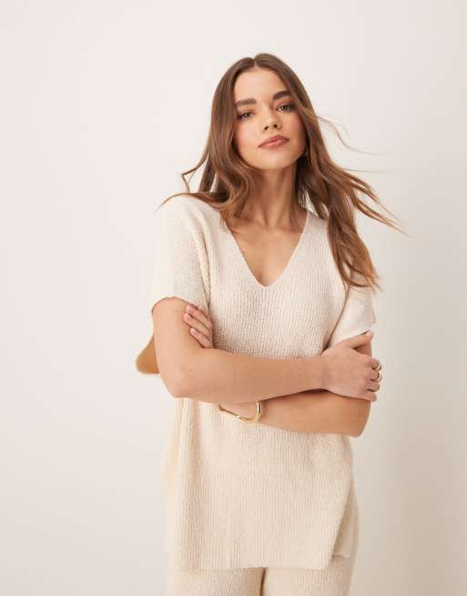 Pretty Lavish - Top oversize in maglia a coste color panna in coordinato