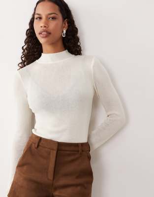 Top transparent en maille à manches longues - Crème-Blanc S
