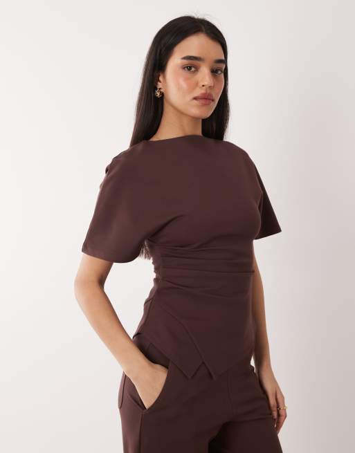 Pretty Lavish - Co-ord set van jersey met textuur in bruin, 3 van 3