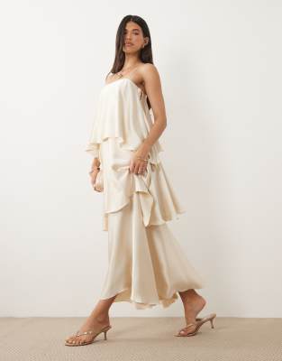 Pretty Lavish Tove Cami Square Neck Extreme Tiered Ruffle Maxi Dress In White