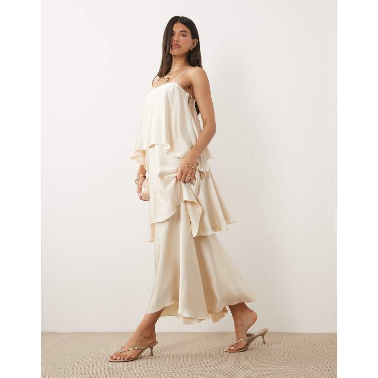 Pretty Lavish Tove cami square neck extreme tiered ruffle maxi dress in cream