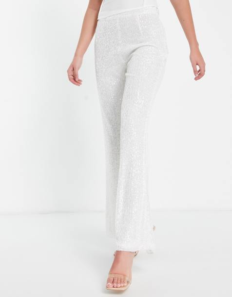 Pretty Lavish trouser co-ord in all over white sequin - view 1