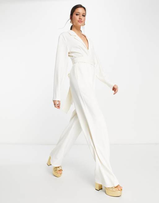 Pretty Lavish - Tuta jumpsuit sartoriale avvolgente crema, 3 di 4