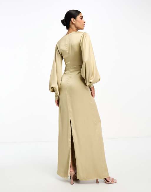 Pretty Lavish twist front satin maxi dress in champagne gold