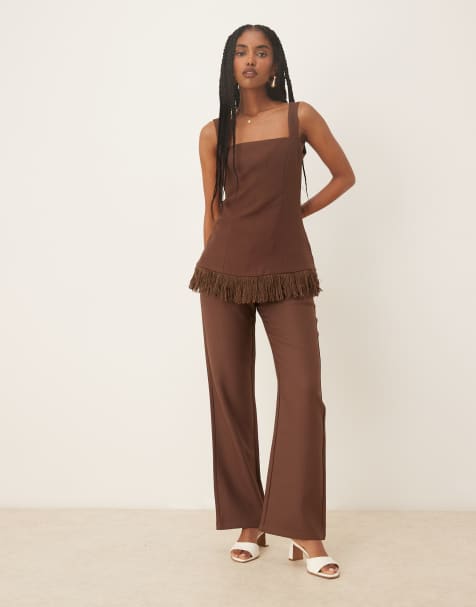 Pretty Lavish Verona trouser co-ord in chocolate - view 1