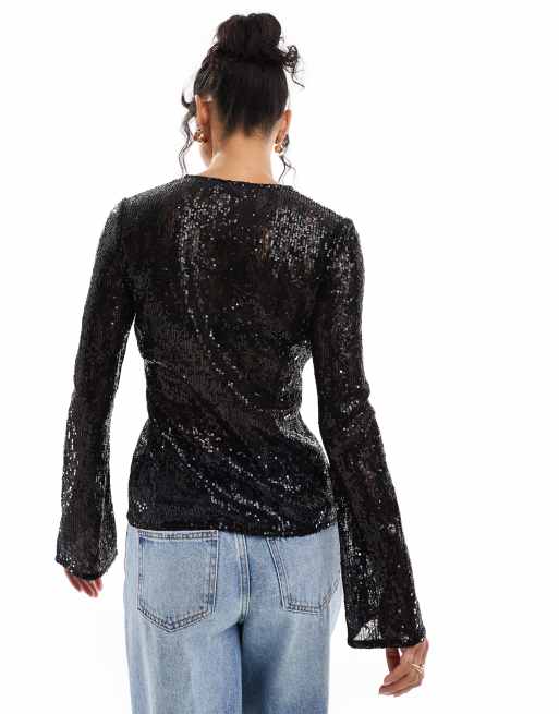 Pretty Lavish - Vest van kant versierd met lovertjes in zwart, 4 van 4