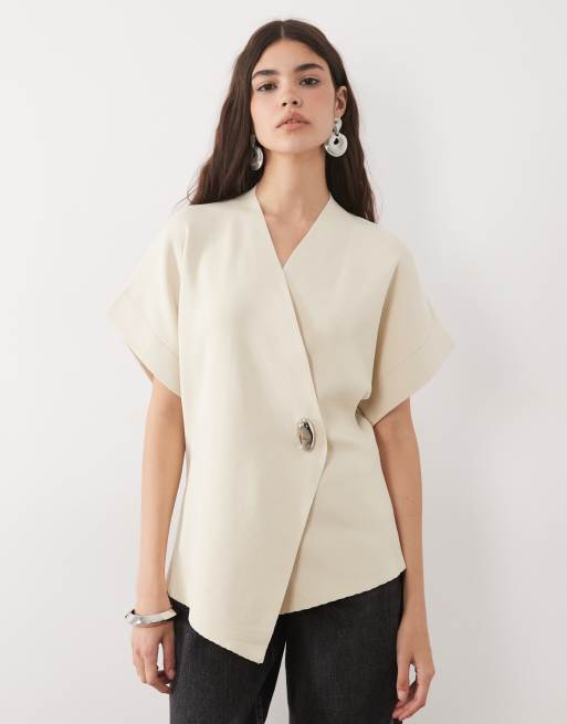 Pretty Lavish - Veste cache-cœur à manches ouvertes avec détails métalliques - Crème , 2 de 4