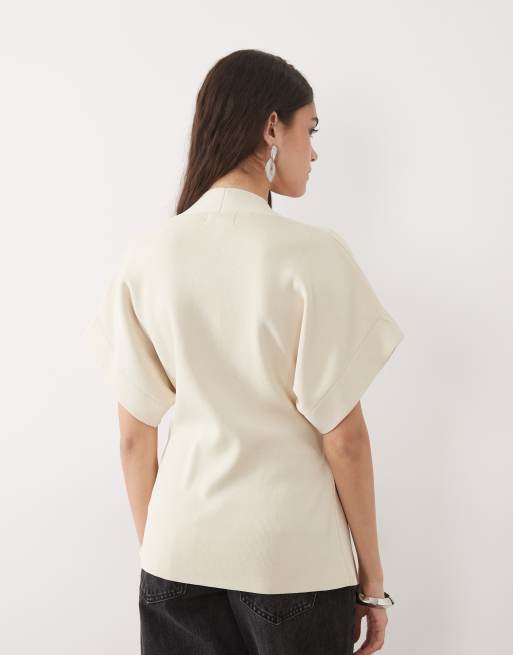 Pretty Lavish - Veste cache-cœur à manches ouvertes avec détails métalliques - Crème , 4 de 4