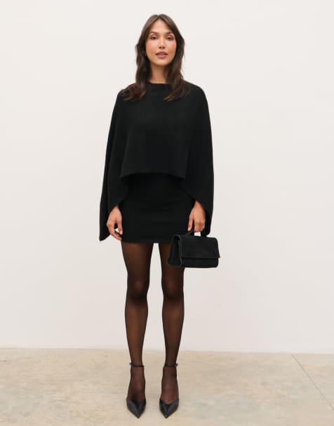 Pretty Lavish - vestido mini de punto 2 en 1 con capa en negro - view 1
