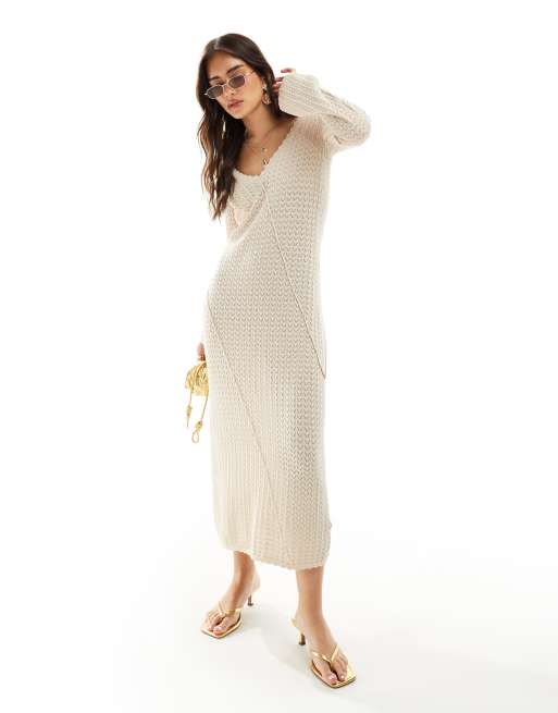 Pretty Lavish - Vestito al polpaccio in maglia color crema con cuciture asimmetriche