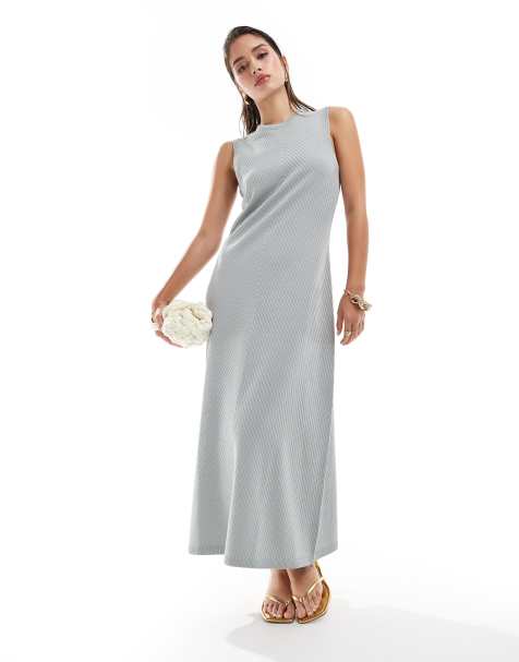 Pretty Lavish - Vestito al polpaccio in maglia grigio blu - view 1