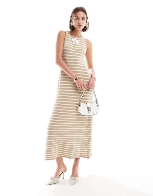 Pretty Lavish - Vestito al polpaccio in maglia leggera beige e crema a righe