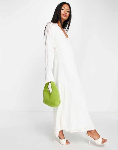 Pretty Lavish - Vestito camicia, con gonna al polpaccio, color ostrica, con bottoni - view 1