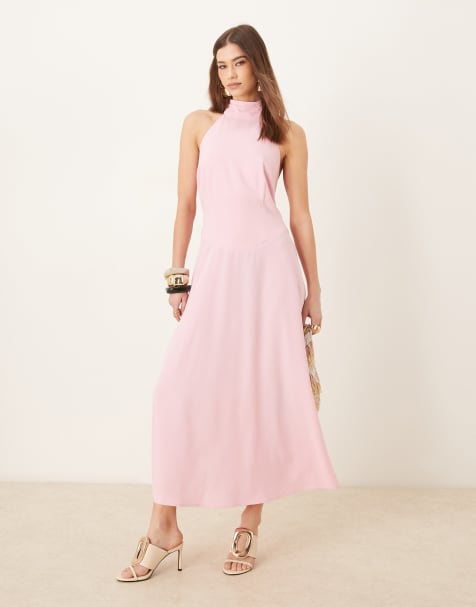 Pretty Lavish - Vestito con gonna al polpaccio con vita scesa in crêpe rosa peonia - view 1